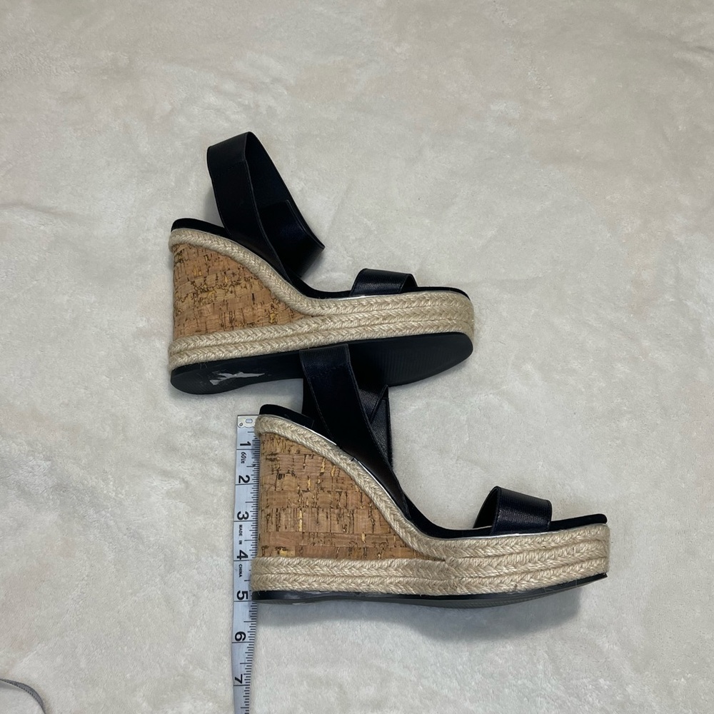 ASOS Design Black Elastic Strap Cork Espadrille Wedge Sandals - Picture 4 of 6
